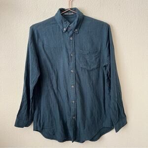 Brandy Melville check plaid 3/4 sleeve button down shirt navy blue forest green